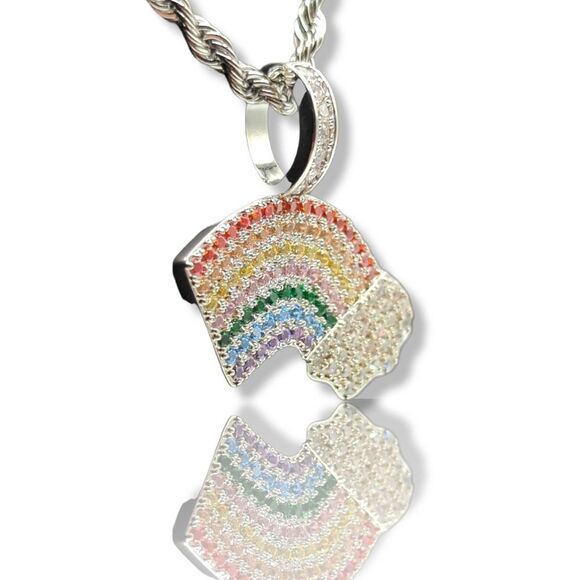 20" x 3mm Rope Chain - 14K White Gold Finish Rainbow Cloud. - Picture 2 of 10